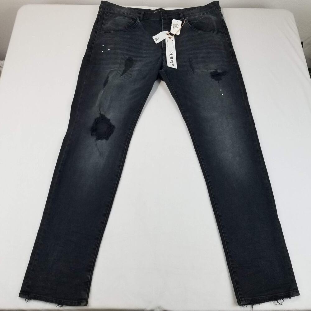 Purple Brand P002 Jeans Mens 40x34 Black Repair Distressed Slim Fit Denim NWT